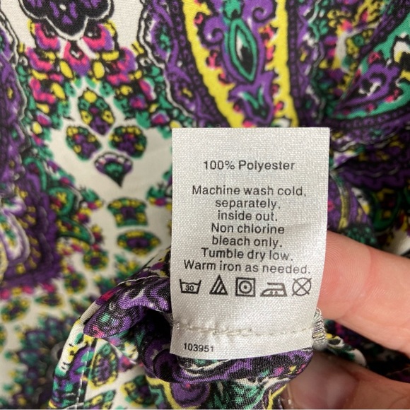 J. Crew Women's Pullover Long Sleeve Blouse Puff‎ Sleeves SMALL Purple Paisley - Picture 9 of 9